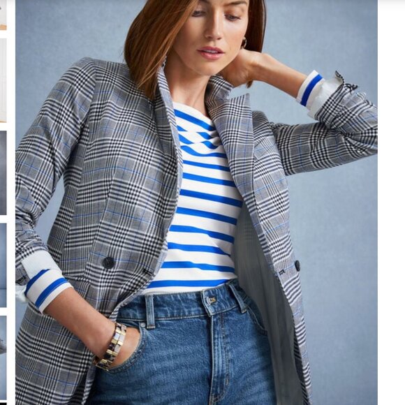 Talbots Glen Plaid Blazer Jacket Black White 16W Preppy Career Double Breasted - Picture 3 of 11